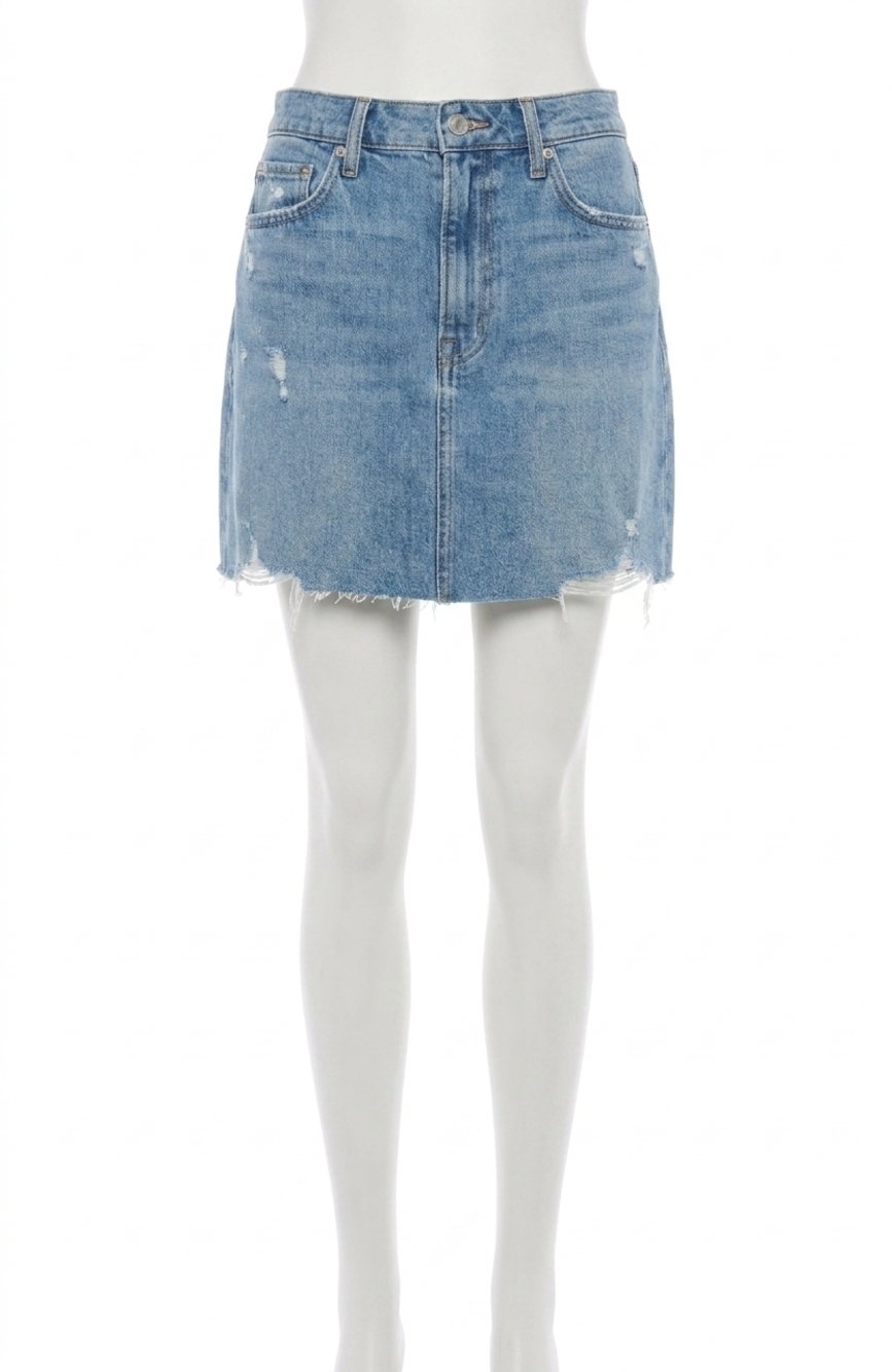 NEW MOTHER the ditcher mini fray jean skirt in heads or tails